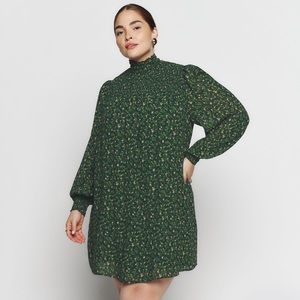 REFORMATION NWT Brandi Dress Es coriander smocked shift dress long sleeve 2X
